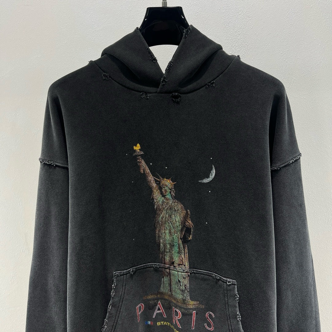 Grey Cotton Washed Print Pullover - Men's