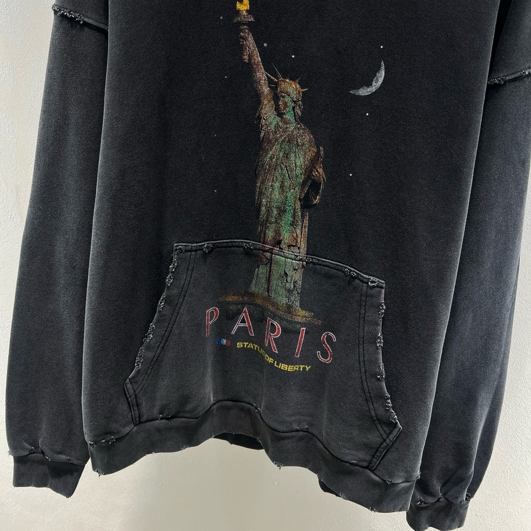 Grey Cotton Washed Print Pullover - Men's