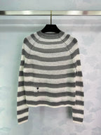 Grey Wool Striped Crewneck - Men's