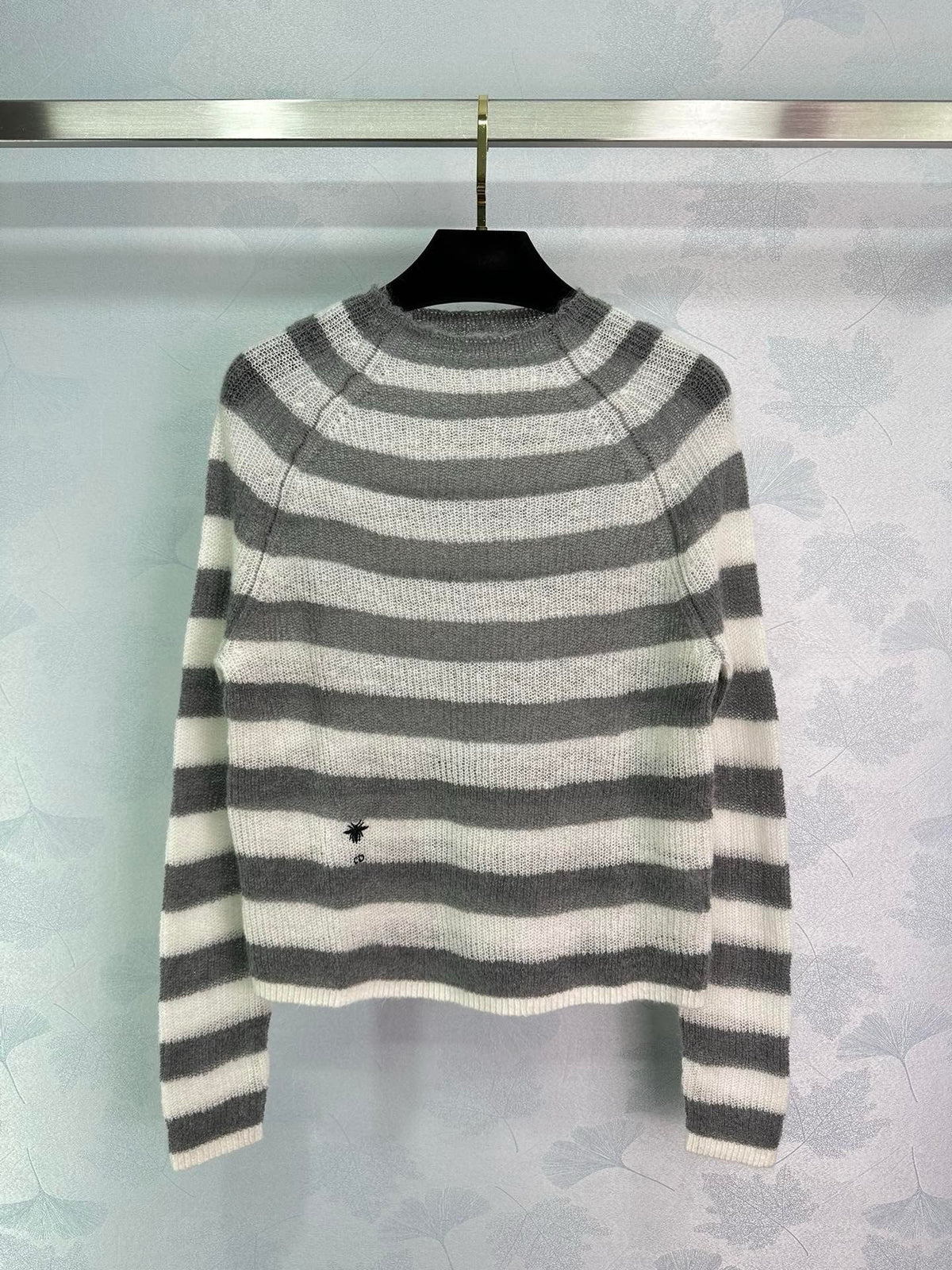 Grey Wool Striped Crewneck - Men's