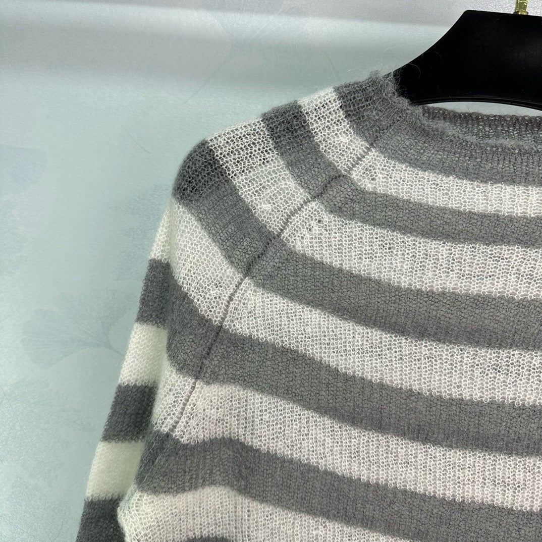 Grey Wool Striped Crewneck - Men's