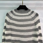 Grey Wool Striped Crewneck - Men's
