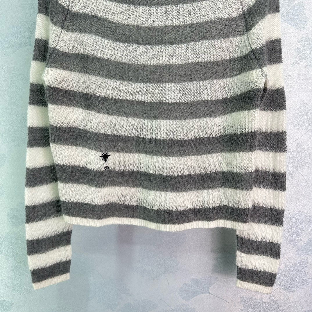 Grey Wool Striped Crewneck - Men's