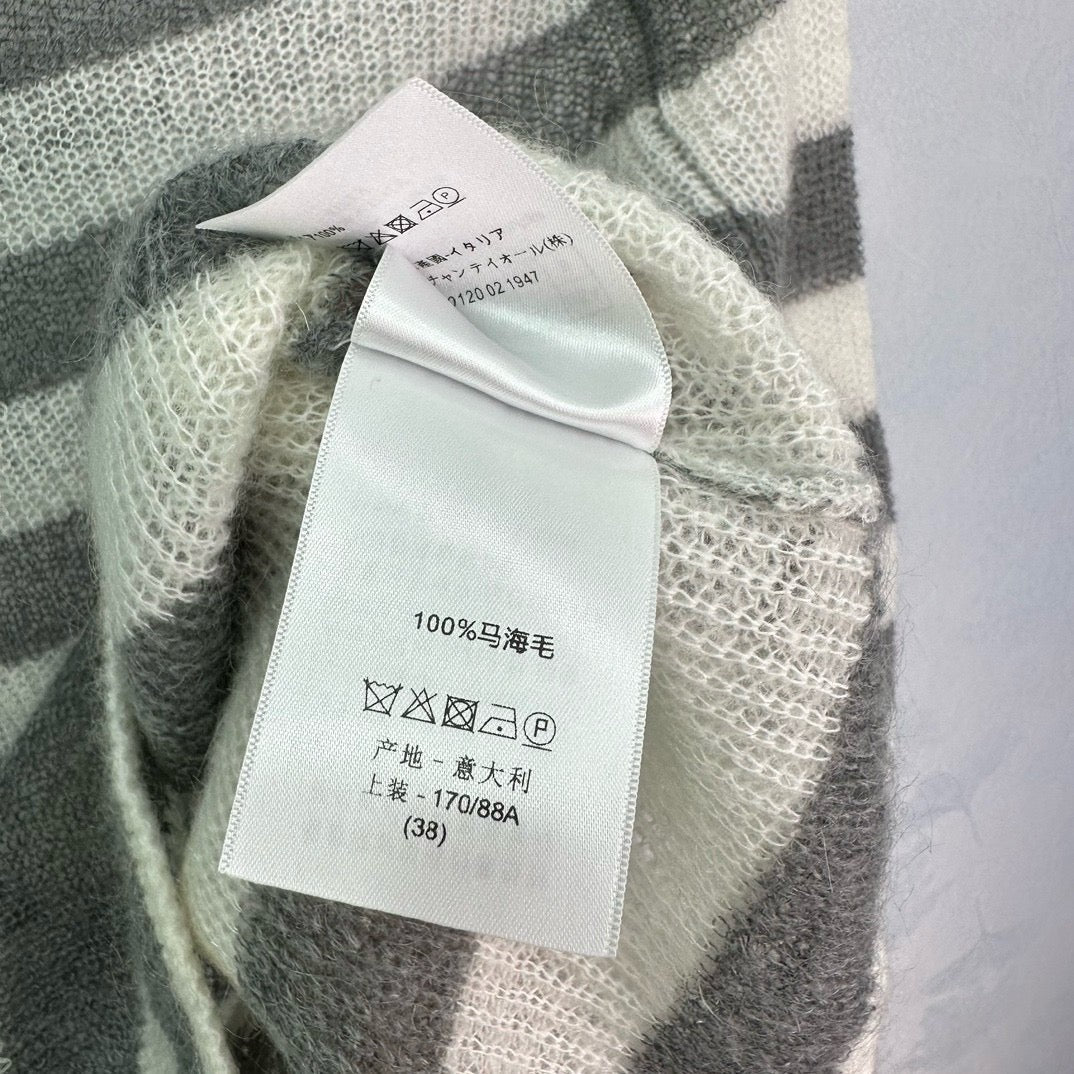 Grey Wool Striped Crewneck - Men's