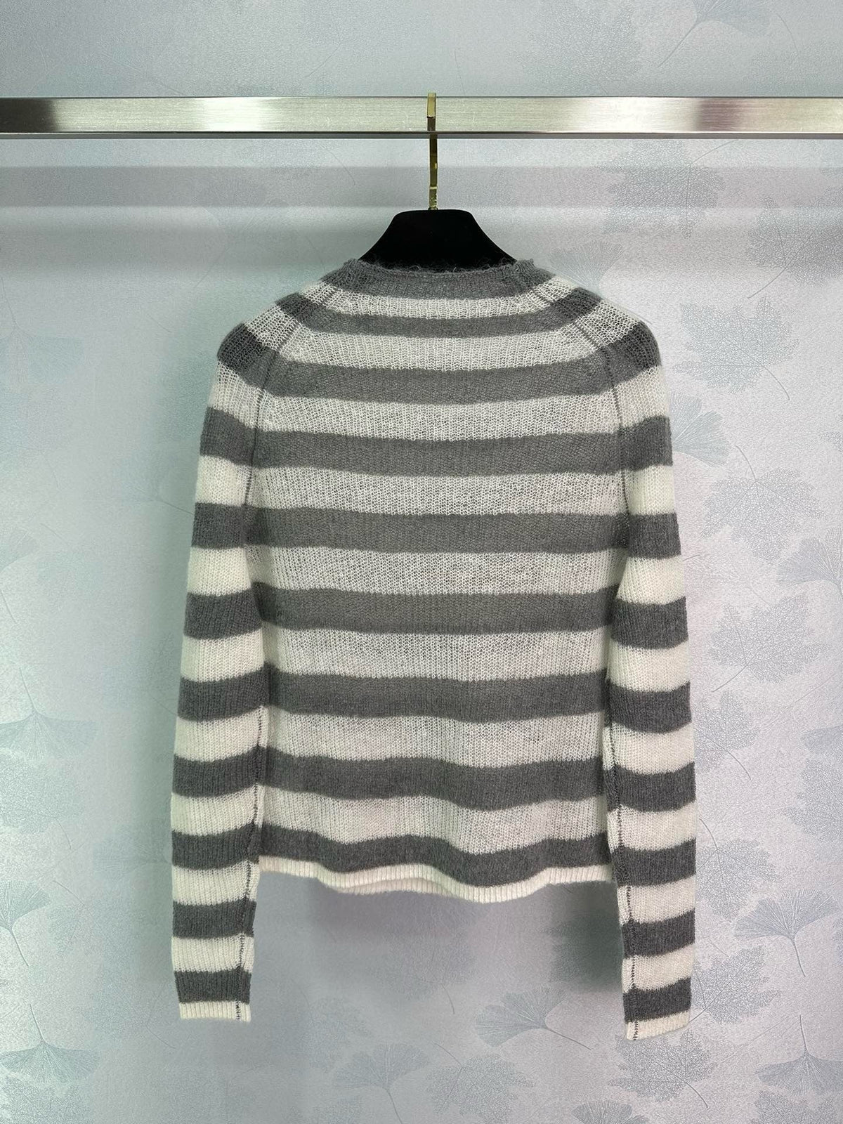 Grey Wool Striped Crewneck - Men's