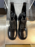 Black Leather Pouch Combat Boot - Men's