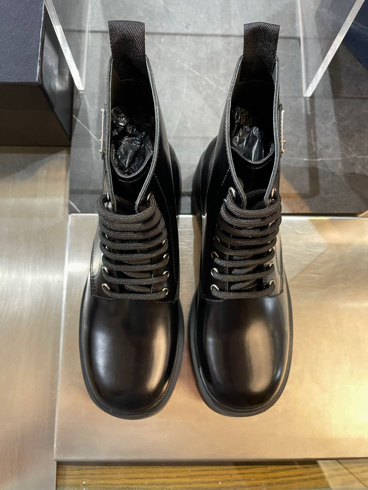 Black Leather Pouch Combat Boot - Men's