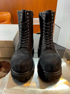Black Suede Lace-Up Combat Boot - Men's