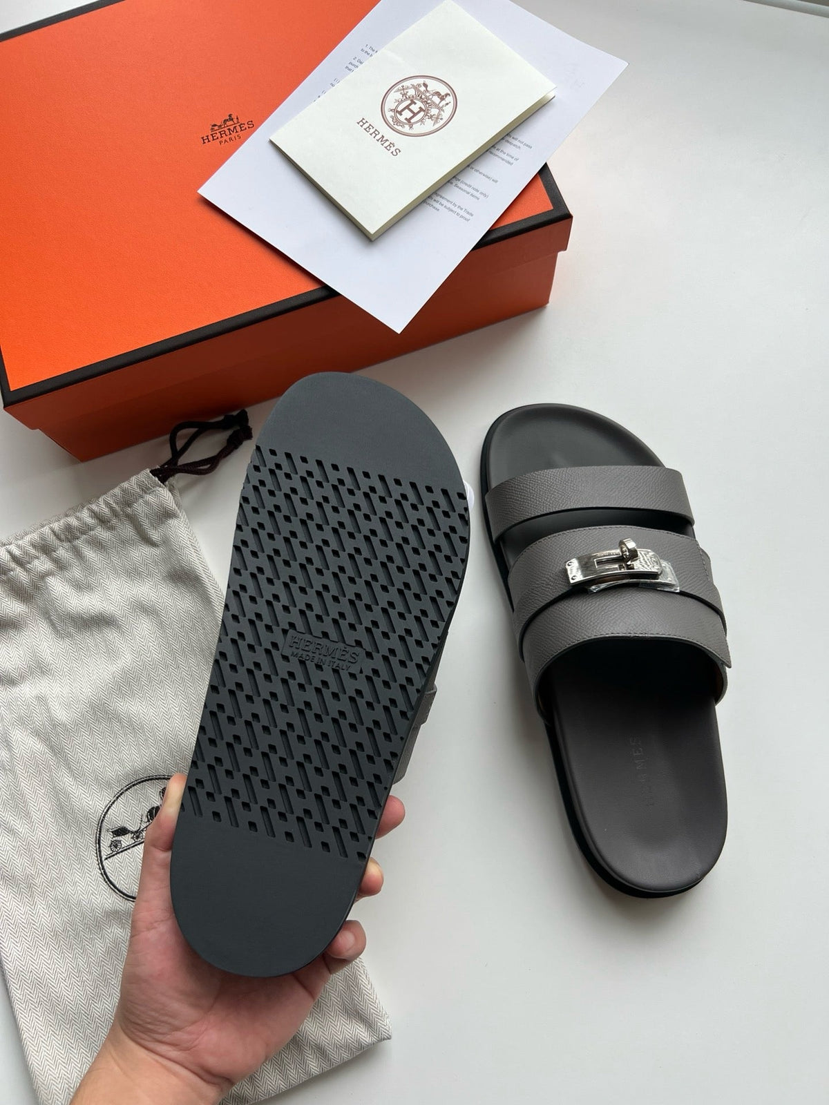 Black Leather Logo Double Strap - Men's
