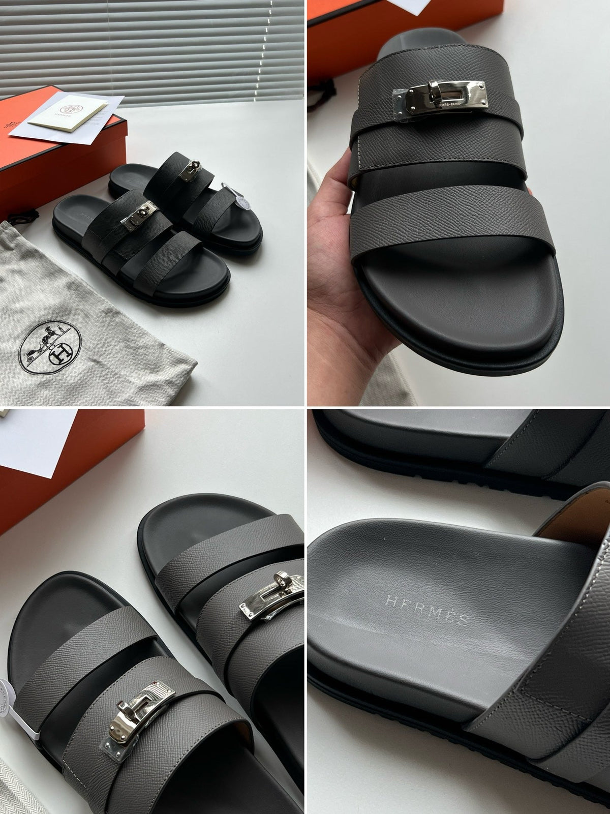 Black Leather Logo Double Strap - Men's