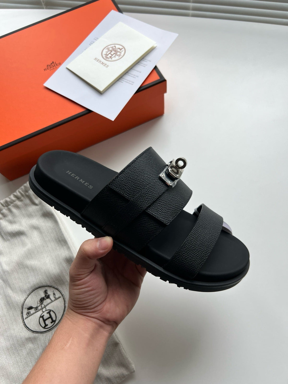 Black Leather Padded Double Strap - Men's
