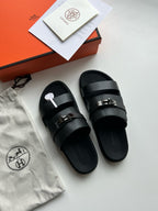 Black Leather Metal Buckle Double Strap - Men's