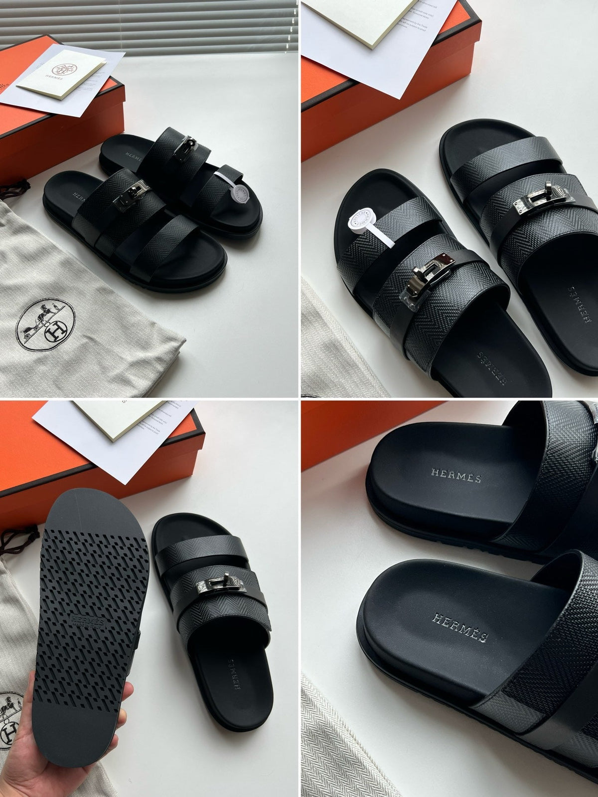 Black Leather Metal Buckle Double Strap - Men's