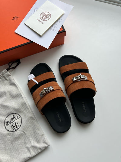 Brown Leather Buckle Double Strap - Men's