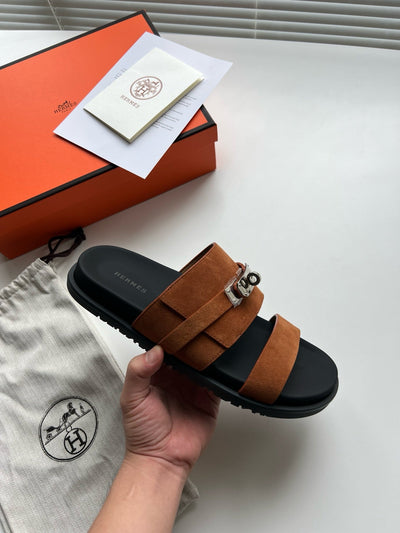 Brown Leather Buckle Double Strap - Men's