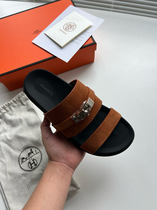 Brown Leather Buckle Double Strap - Men's