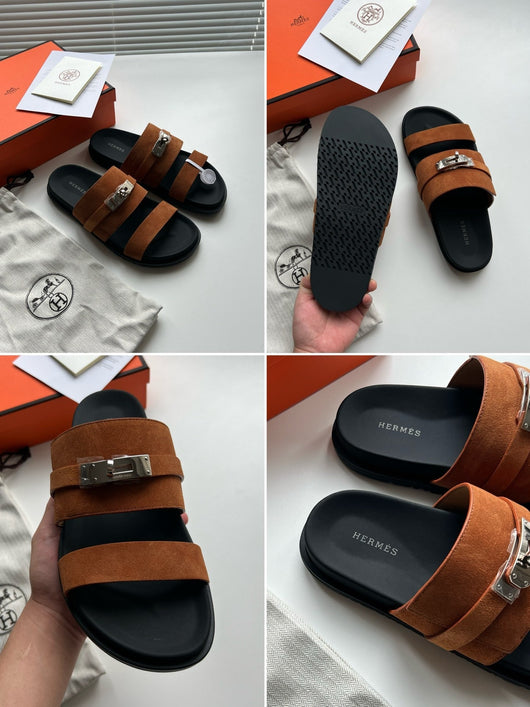 Brown Leather Buckle Double Strap - Men's