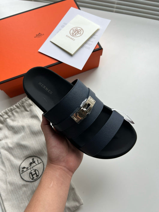 Black Leather Adjustable Double Strap - Men's