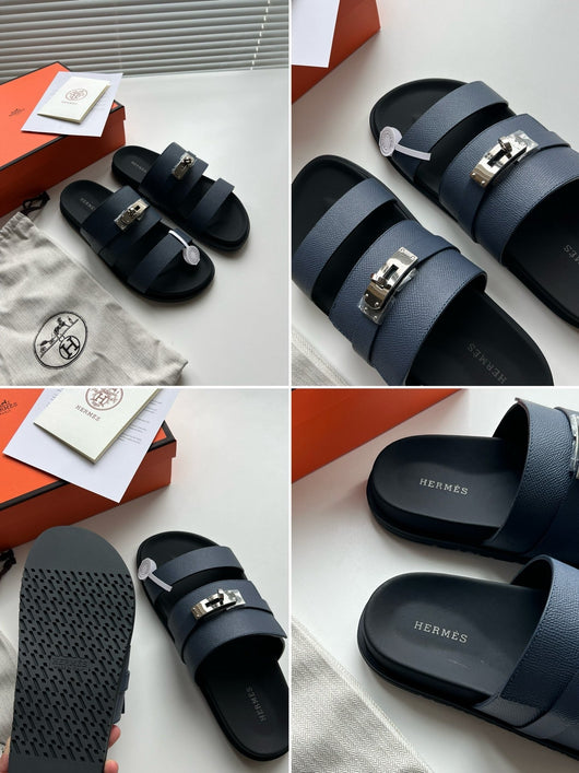 Black Leather Adjustable Double Strap - Men's