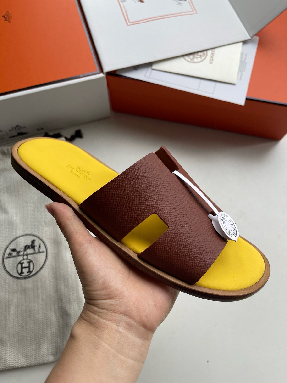 Yellow Leather Cutout Single Band - Men's