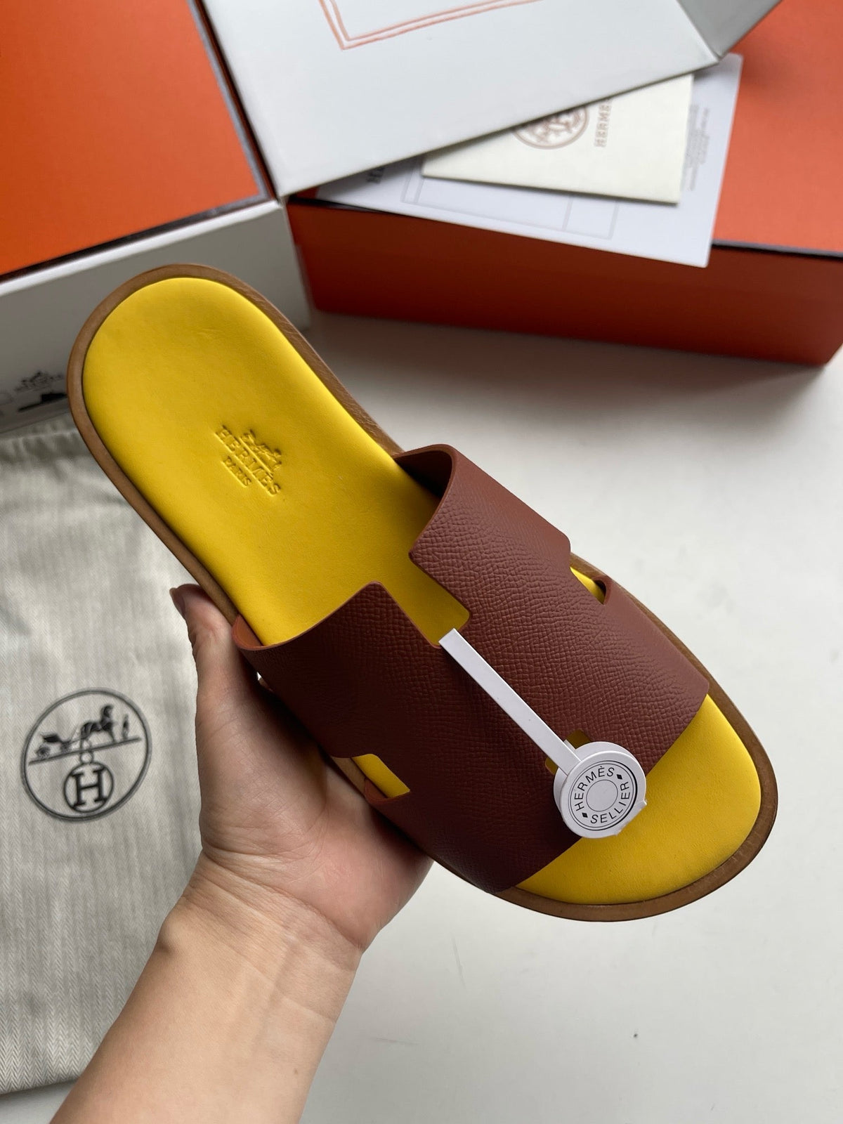 Yellow Leather Cutout Single Band - Men's