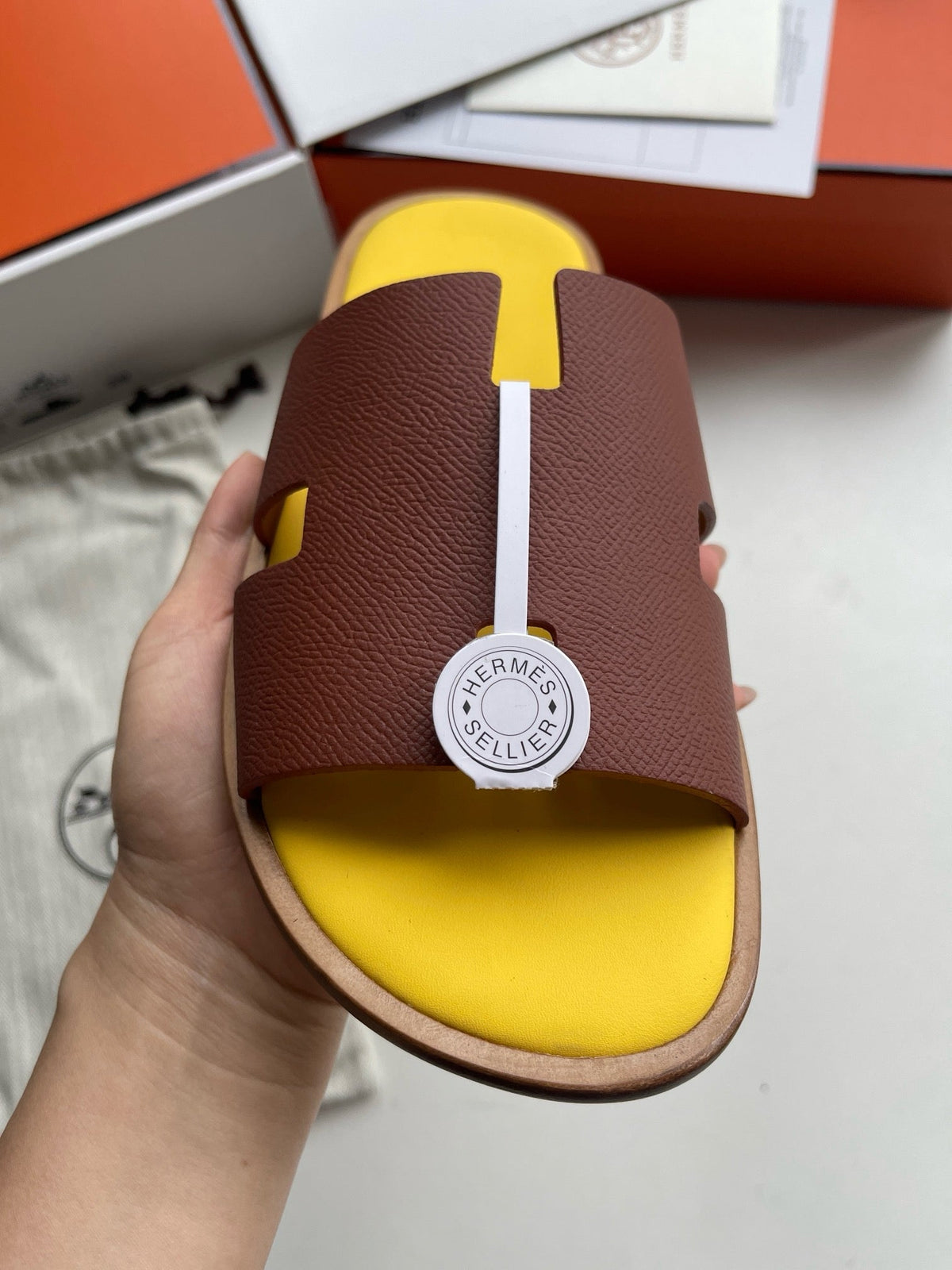 Yellow Leather Cutout Single Band - Men's