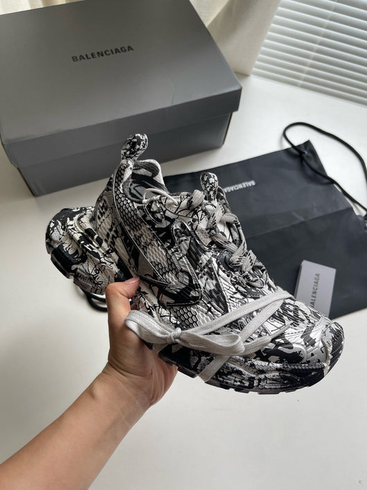 Caged Panel Runner Graffiti Sneakers