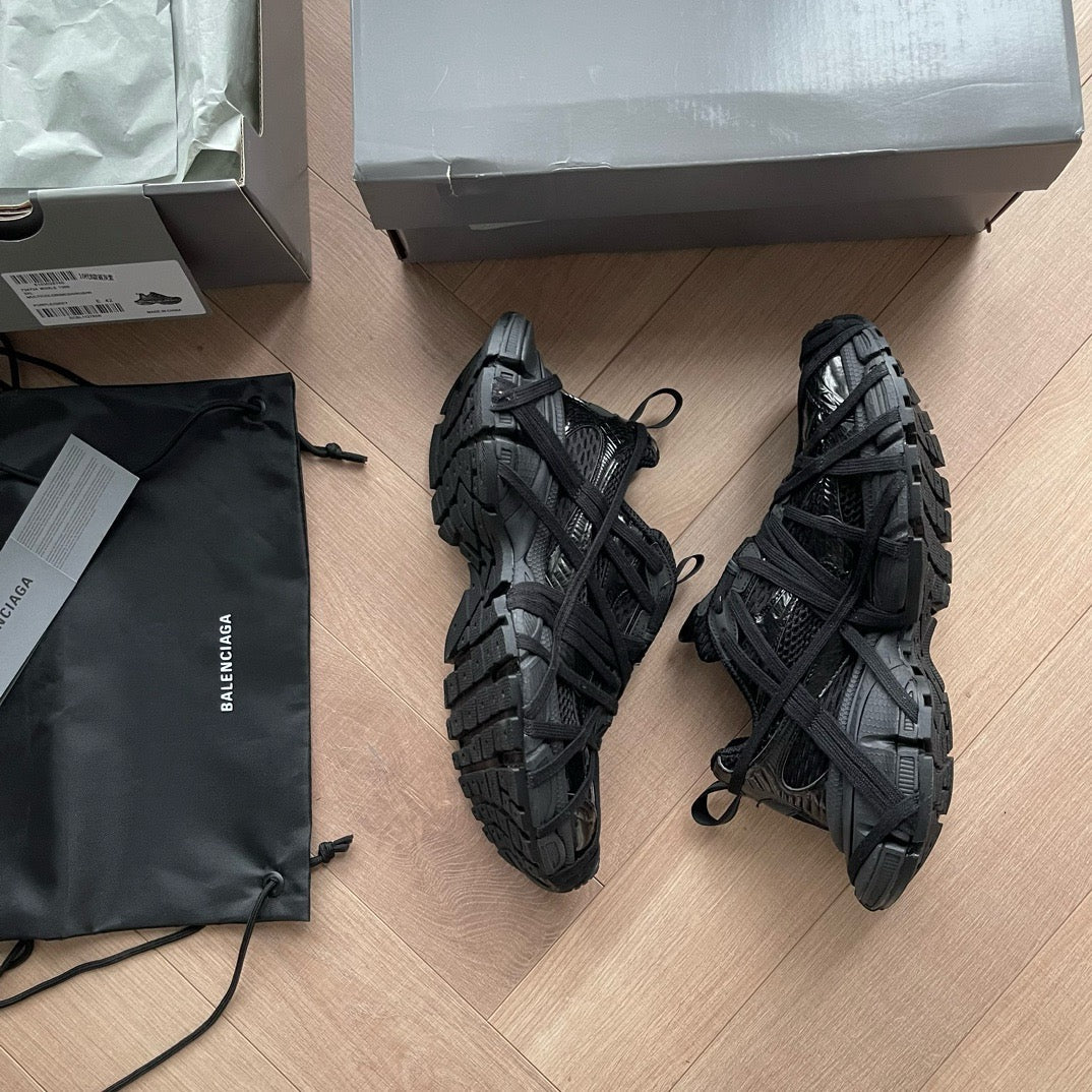 Caged Panel Runner Black Sneakers