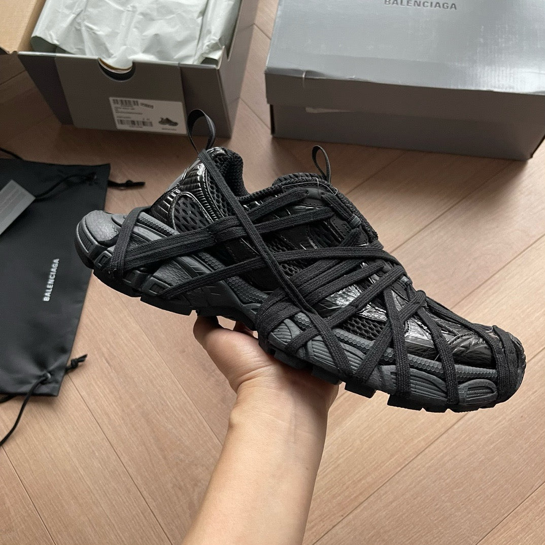 Caged Panel Runner Black Sneakers
