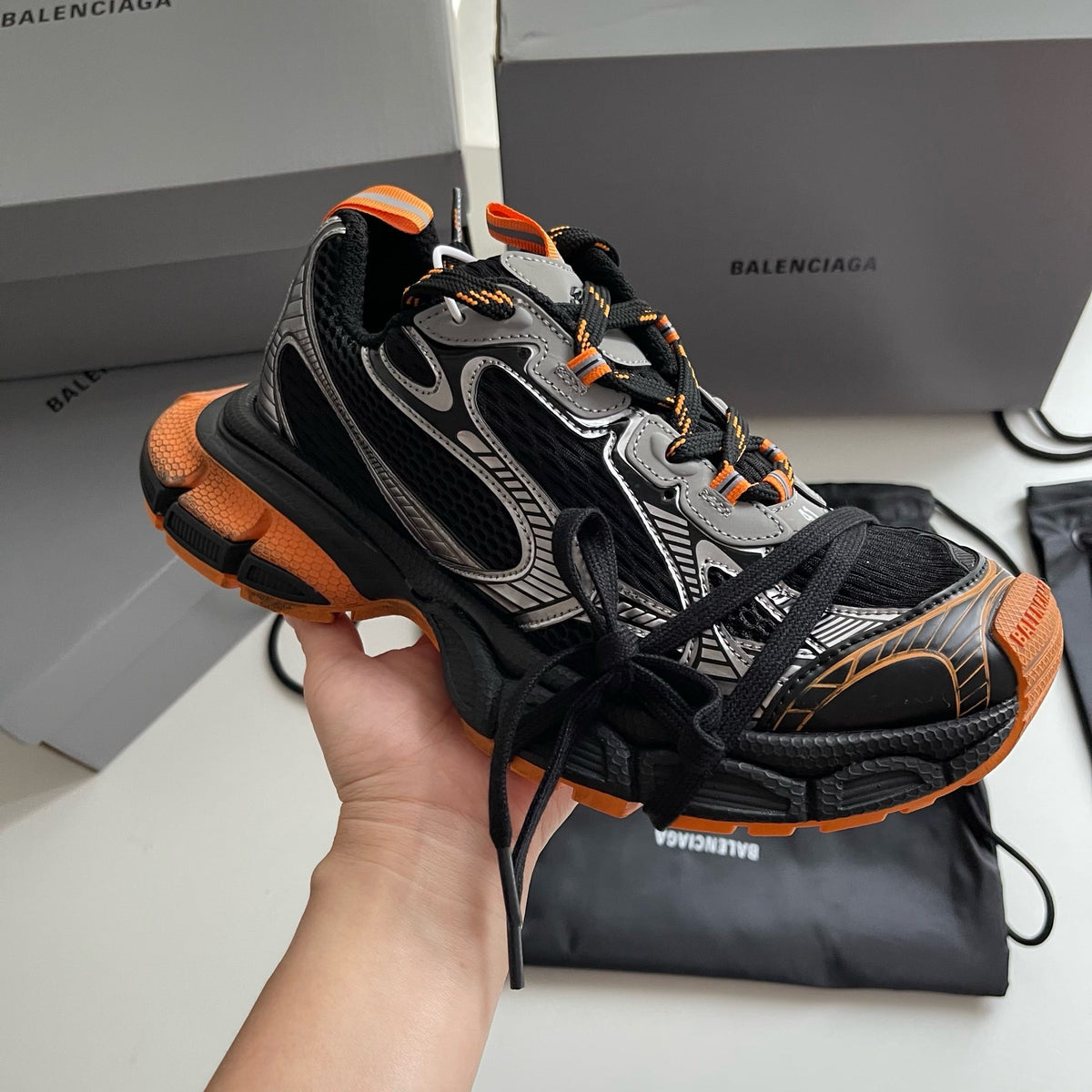 Caged Panel Runner Orange Sneakers