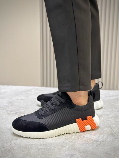 Navy Leather Contrast Sole Low-Top - Men's