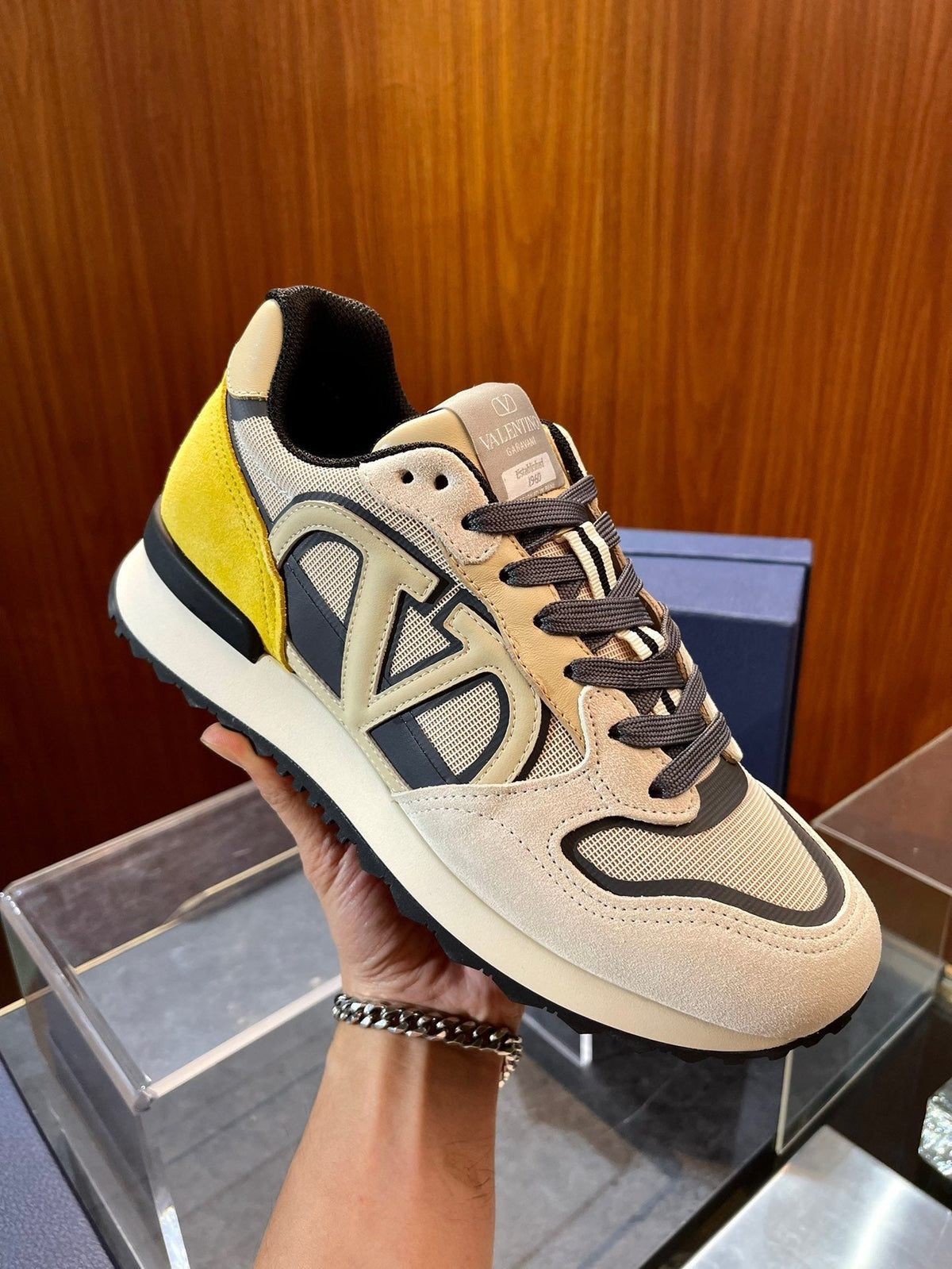 Cream Suede Colourblock Runner - Men's