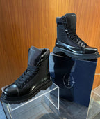 Black Leather Panelled Lace-Up Boot - Men's