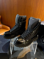 Black Leather Panelled Lace-Up Boot - Men's