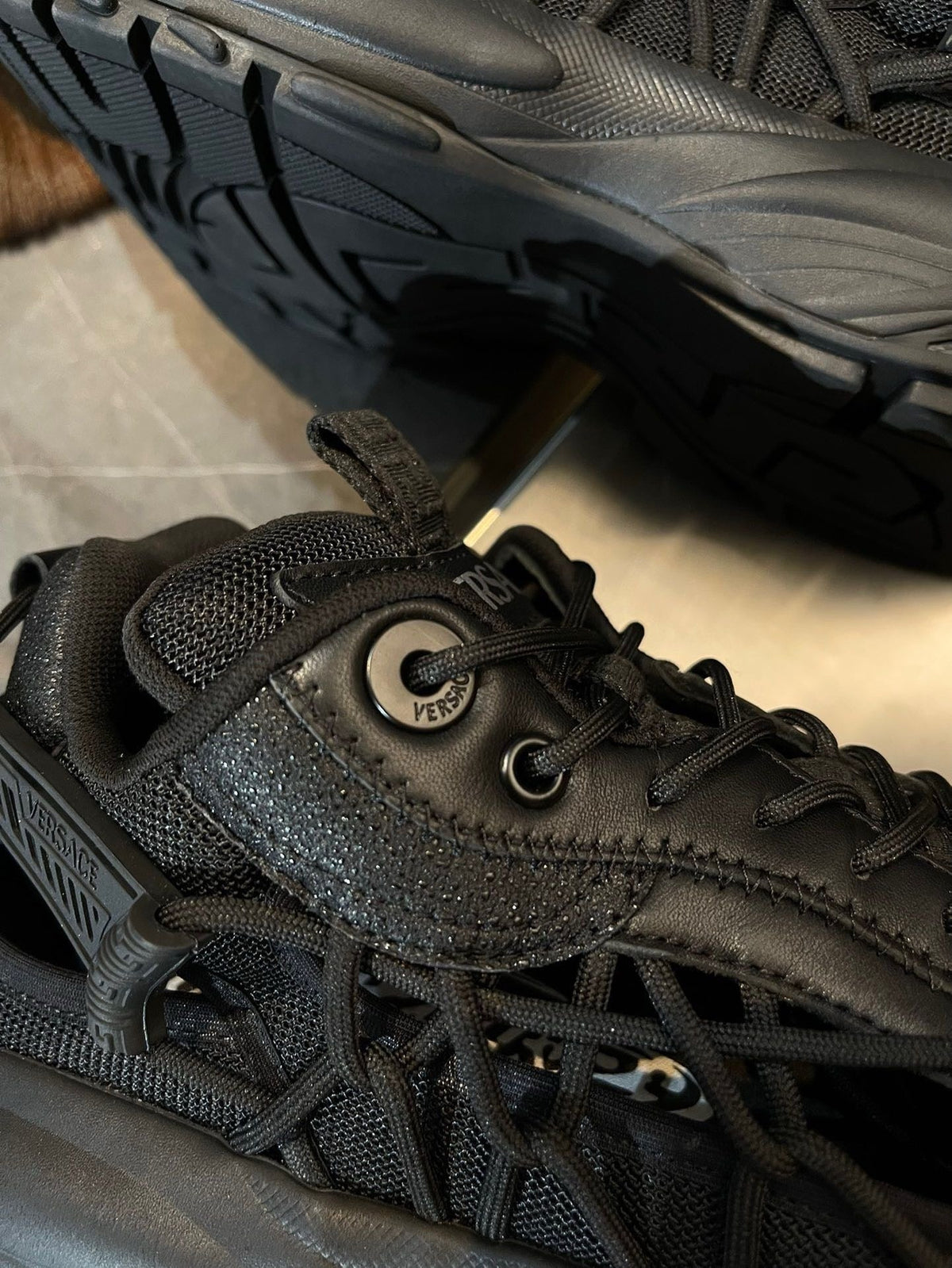 Black Leather Camo Print Chunky - Men's