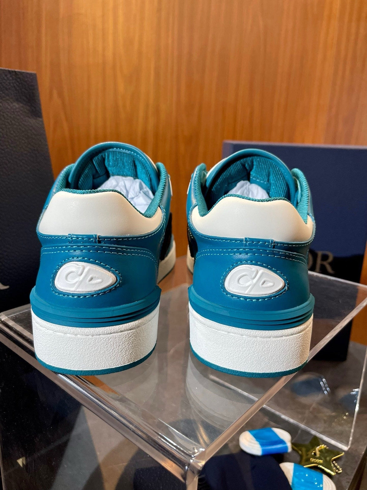Leather Low-Top Teal CD Sneakers - Men's