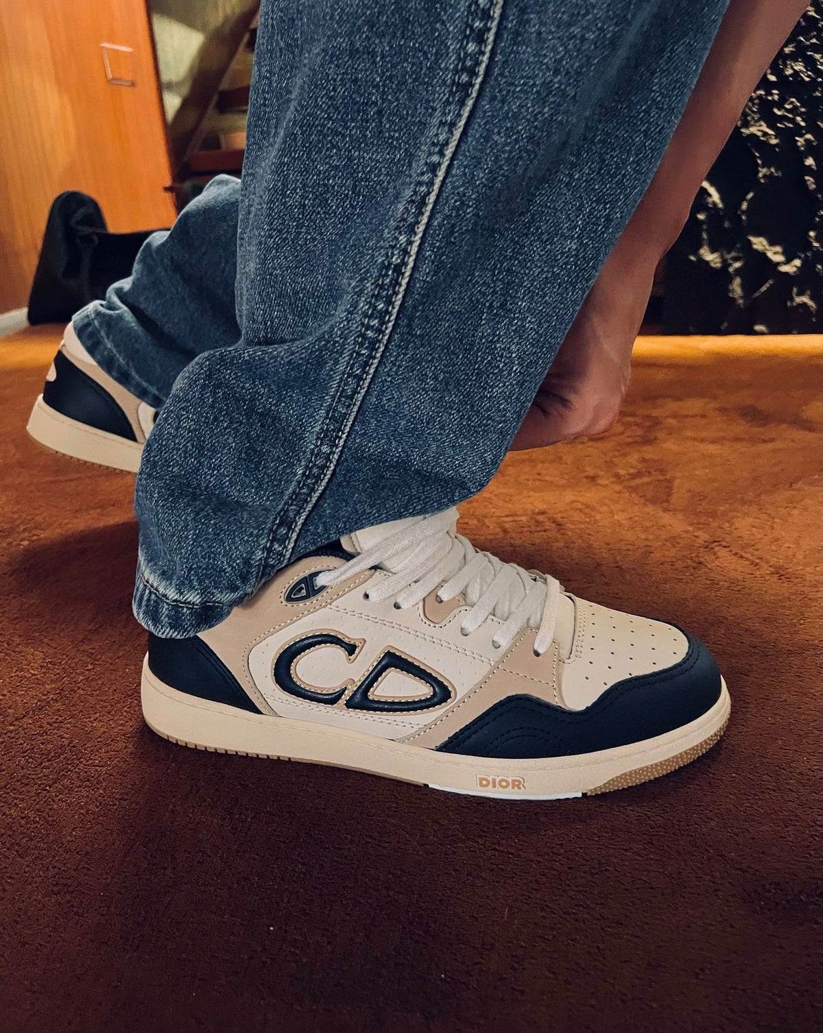 Leather Low-Top Teal CD Sneakers - Men's