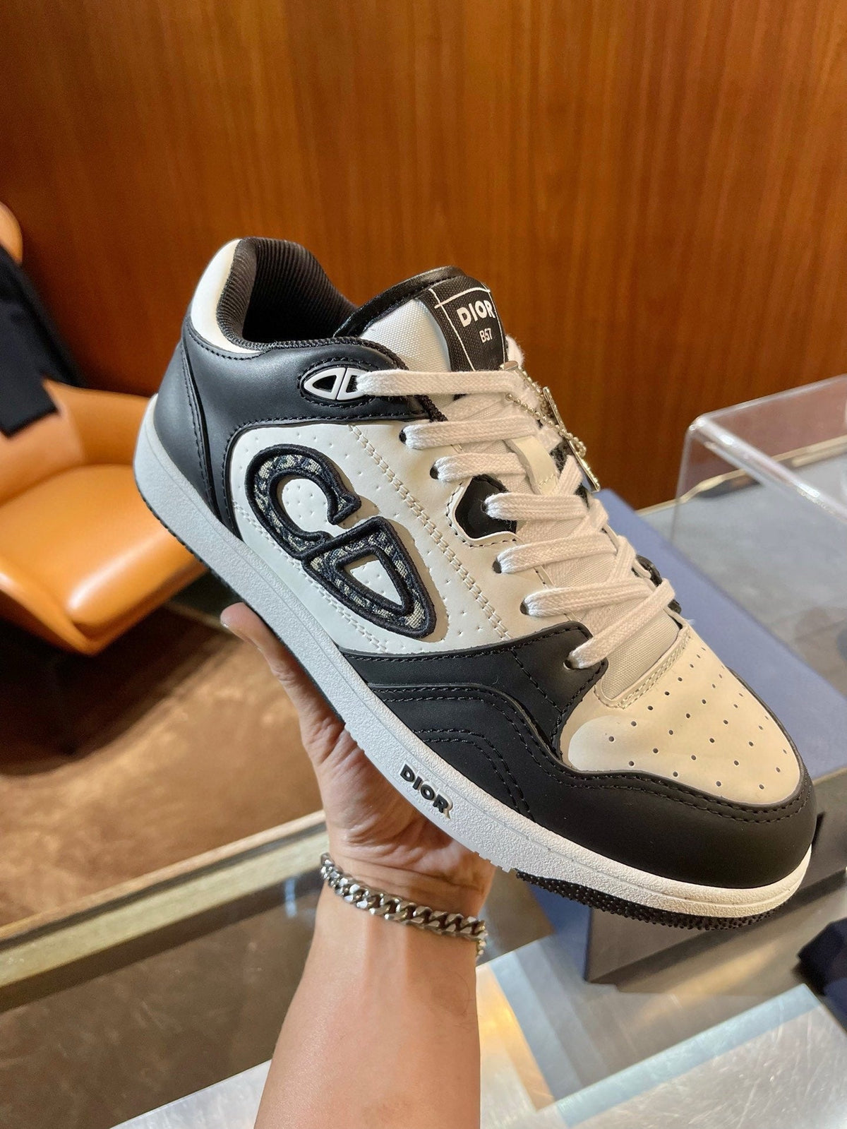 Leather Low-Top Teal CD Sneakers - Men's