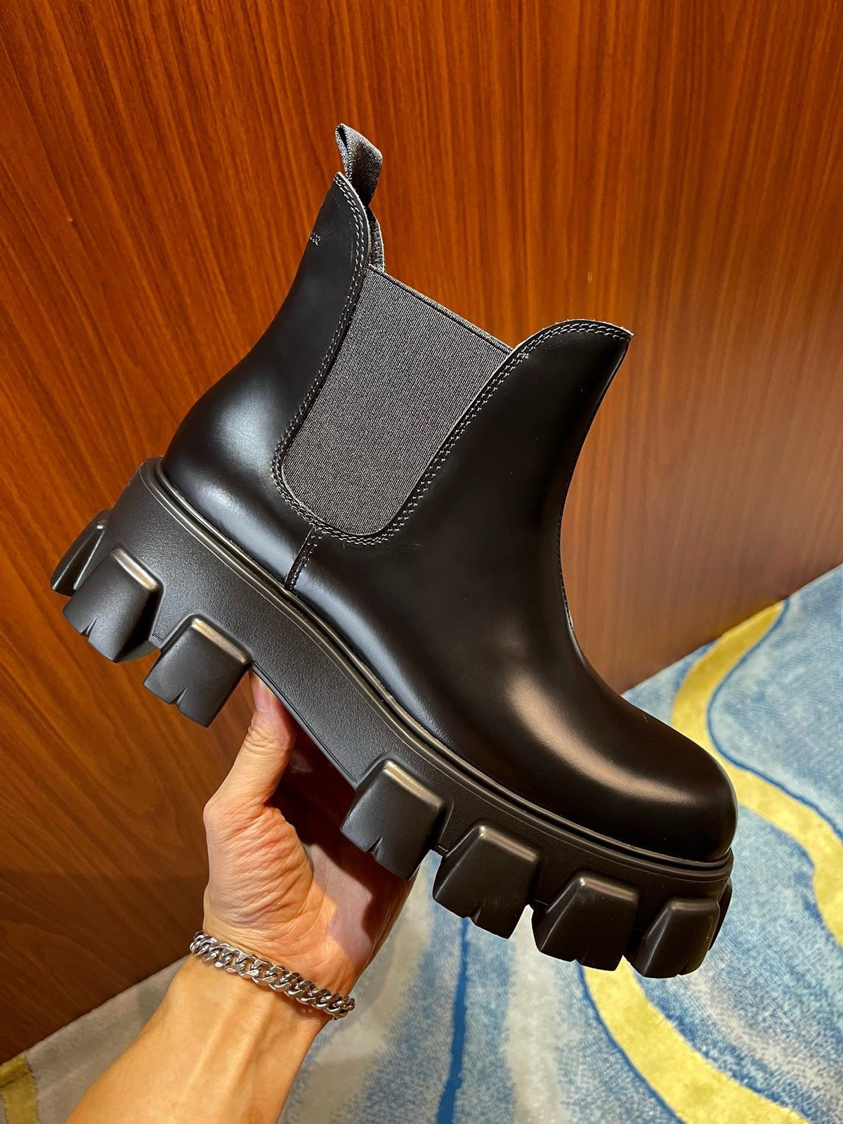 Black Leather Platform Chelsea Boot - Men's