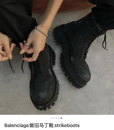 Black Leather Panelled Combat Boot - Men's