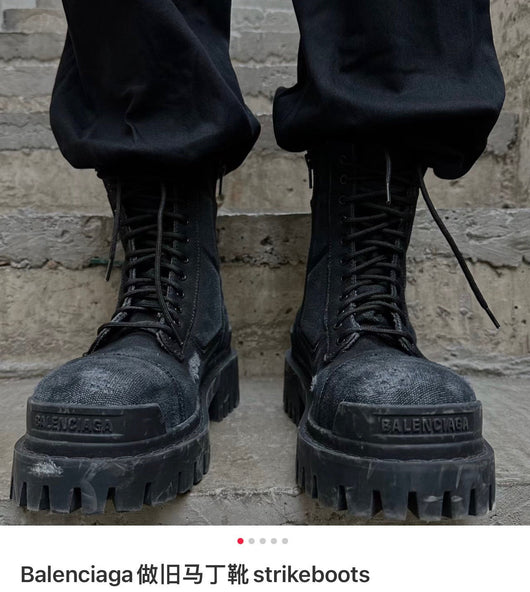 Black Leather Panelled Combat Boot - Men's