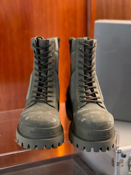 Black Leather Panelled Combat Boot - Men's