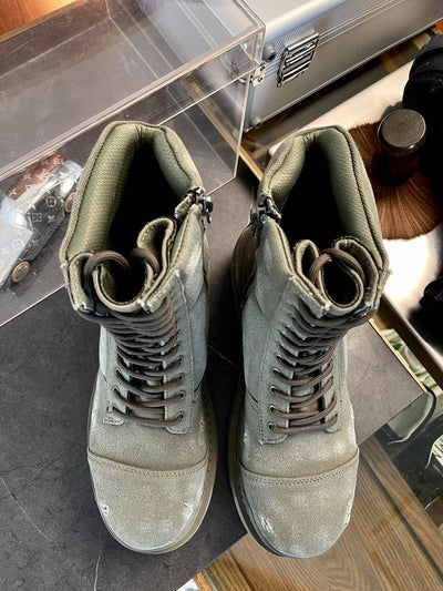 Black Leather Panelled Combat Boot - Men's