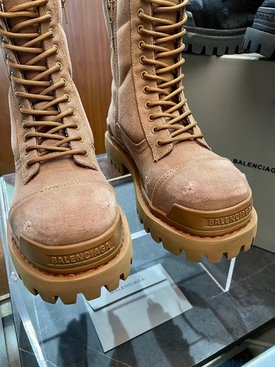 Black Leather Panelled Combat Boot - Men's