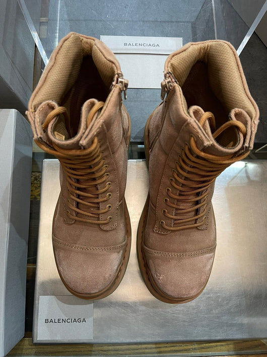 Black Leather Panelled Combat Boot - Men's