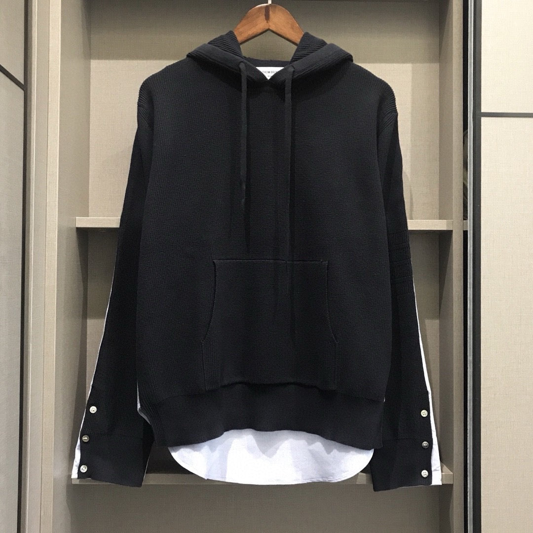 Black Cotton Contrast Hem Pullover - Men's