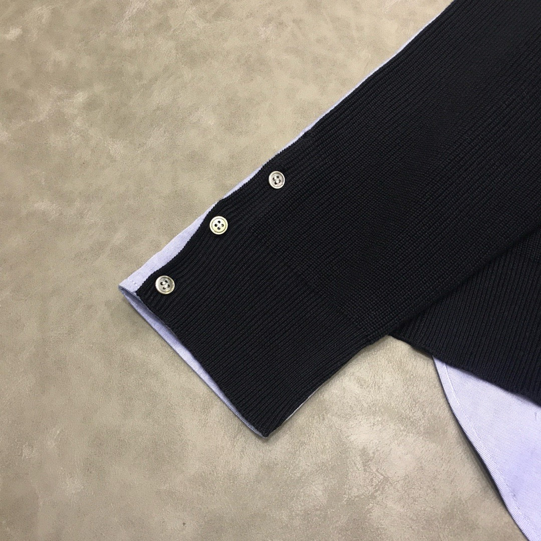 Black Cotton Contrast Hem Pullover - Men's