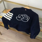 Navy Wool Four-Bar Cardigan - Women's