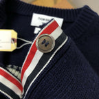 Navy Wool Four-Bar Cardigan - Women's