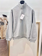Grey Cotton Plain Half-Zip - Men's